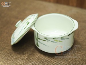 Bát nắp men kem vẽ chuồn trúc, đường kính 12cm
