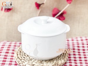 Bộ bát nắp men trắng, 3 chi tiết