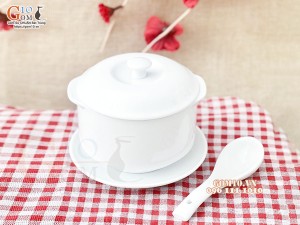 Bộ bát nắp men trắng, 3 chi tiết