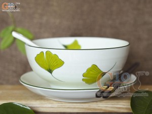Bộ bát tô phở men kem vẽ lá Như Ý, đường kính 18cm
