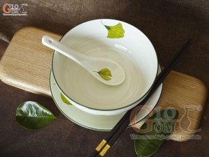 Bộ bát tô phở men kem vẽ lá Như Ý, đường kính 18cm