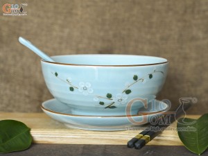 Bộ bát tô phở Ngọc Thanh Dương vẽ hoa Đào, đường kính 18cm