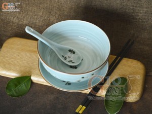 Bộ bát tô phở Ngọc Thanh Dương vẽ hoa Đào, đường kính 18cm