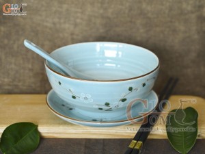 Bộ bát tô phở Ngọc Thanh Dương vẽ hoa Đào, đường kính 18cm