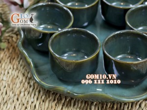 Bộ bình nước cao men hỏa biến, khay lá sen