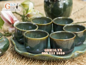 Bộ bình nước cao men hỏa biến, khay lá sen và phụ kiện