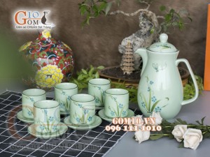 Bộ bình nước Đào Chuồn Ngọc chỉ xanh, Dung tích 1,5L