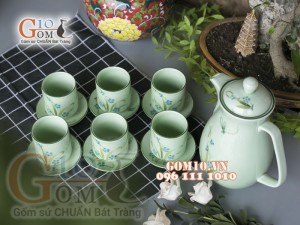 Bộ bình nước Đào Chuồn Ngọc chỉ xanh, Dung tích 1,5L