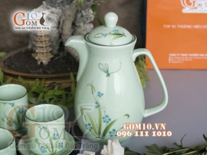 Bộ bình nước Đào Chuồn Ngọc chỉ xanh, Dung tích 1,5L