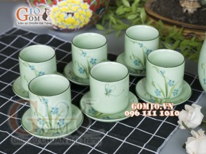 Bộ bình nước Đào Chuồn Ngọc chỉ xanh, Dung tích 1,5L