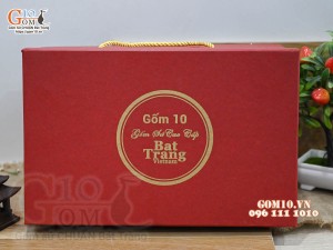 Bộ bình nước men kem vẽ Đào xanh in logo quà tặng