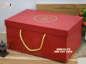 Bộ bình nước men kem vẽ Đào xanh in logo quà tặng