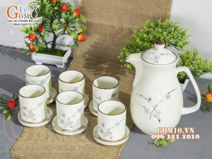 Bộ bình nước men kem vẽ hoa Đào xanh, dung tích 1,5L