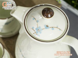 Bộ bình nước men kem vẽ hoa Đào xanh, dung tích 1,5L