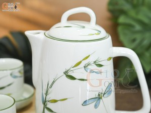 Bộ bình nước men kem vẽ hoa Trúc Chuồn, 1 Lít