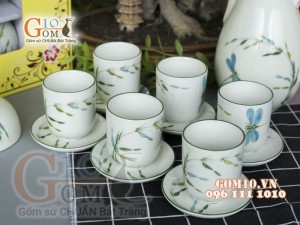 Bộ bình nước men kem vẽ Trúc Chuồn chỉ xanh, Dung tích 1,5L