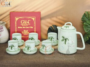 Bộ bình nước men ngọc vẽ hoa Bưởi, 1 Lít