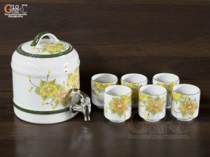 Bộ bình nước men trắng vẽ hoa 2,5L