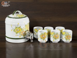Bộ bình nước men trắng vẽ hoa 2,5L