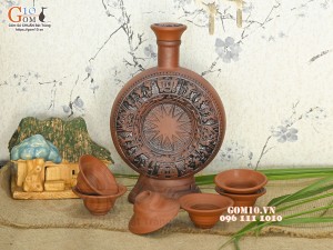 Bộ bình rượu dáng Trống Đồng Đông Sơn, 900ml