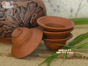 Bộ bình rượu gốm 2 bầu khắc Sen, 1,2 Lít