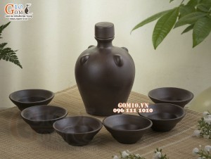 Bộ bình rượu gốm 4 tai, 450ml