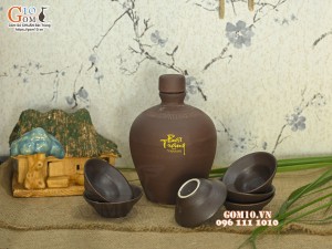 Bộ bình rượu gốm Bát Tràng dáng tròn trơn, 0,8l