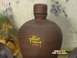 Bộ bình rượu gốm Bát Tràng dáng tròn trơn, 0,8l