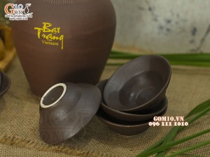 Bộ bình rượu gốm Bát Tràng dáng tròn trơn, 0,8l