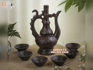 Bộ bình rượu gốm dáng bình cổ cao, 500ml