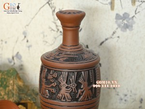 Bộ bình rượu gốm khắc Trống Đồng, 1 Lít