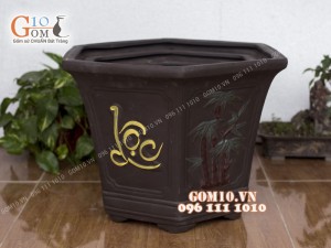 Bộ 3 chậu đất nung lục giác gốm đen PHÚC - LỘC - THỌ