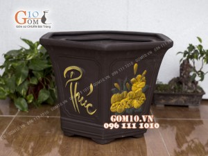 Bộ 3 chậu đất nung lục giác gốm đen PHÚC - LỘC - THỌ