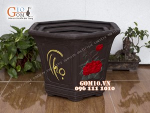 Bộ 3 chậu đất nung lục giác gốm đen PHÚC - LỘC - THỌ