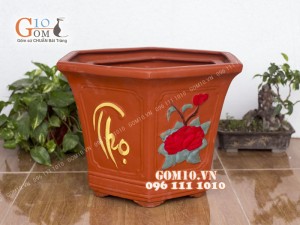 Bộ 3 chậu đất nung lục giác gốm đỏ PHÚC - LỘC - THỌ