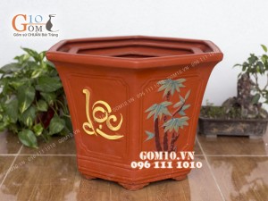 Bộ 3 chậu đất nung lục giác gốm đỏ PHÚC - LỘC - THỌ