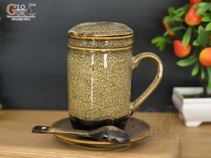 Bộ cốc lọc trà men hỏa biến gấm vàng