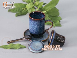 Bô cốc lọc trà men hỏa biến xanh đá