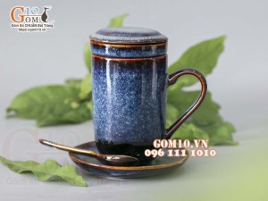 Bô cốc lọc trà men hỏa biến xanh đá