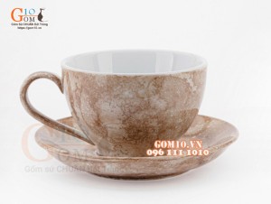 Bộ cốc sứ capuchino men đá, màu nâu