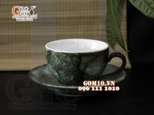 Bộ cốc sứ capuchino men đá, màu rêu
