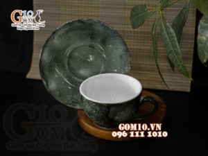 Bộ cốc sứ capuchino men đá, màu rêu