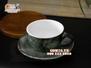 Bộ cốc sứ capuchino men đá, màu rêu
