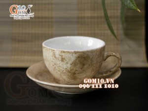 Bộ cốc sứ capuchino men đá, màu vàng cát