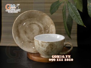 Bộ cốc sứ capuchino men đá, màu vàng cát