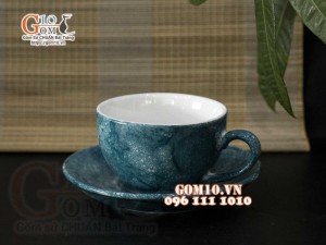 Bộ cốc sứ capuchino men đá, màu xanh