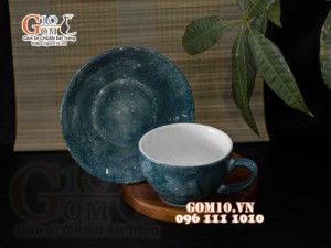 Bộ cốc sứ capuchino men đá, màu xanh
