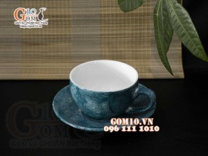 Bộ cốc sứ capuchino men đá, màu xanh