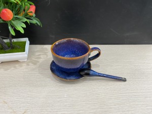 Bộ cốc sứ capuchino xanh đá men hoả biến