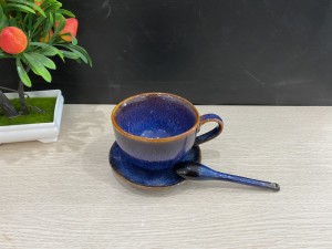 Bộ cốc sứ capuchino xanh đá men hoả biến